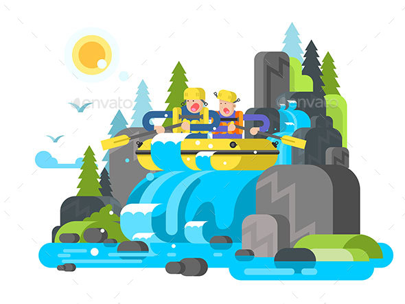 Water River Slalom Rafting - People Characters