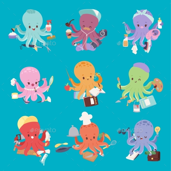 Octopus Mollusk Ocean Coral Reef Animal Character - Animals Characters