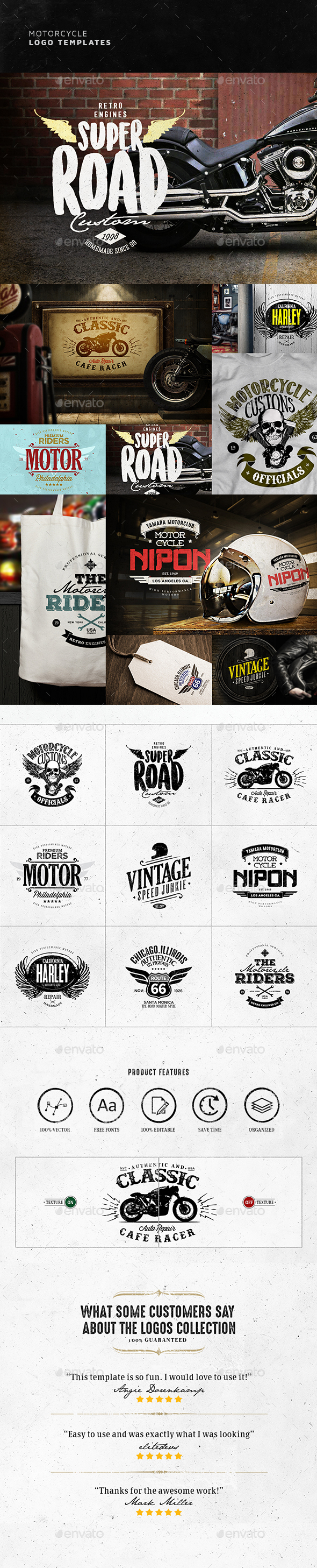 Vintage Motorcycle Logo Design - Badges & Stickers Web Elements