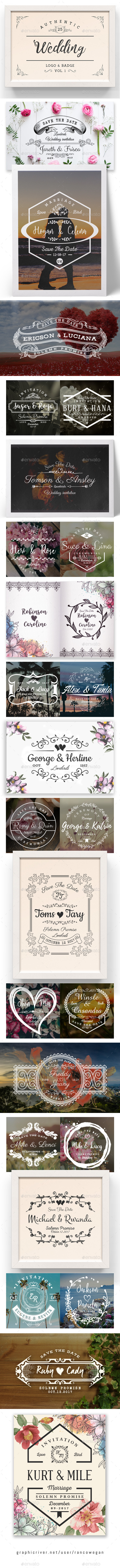 Authentic 25 Wedding Logo & Badge Vol. 1 - Badges & Stickers Web Elements