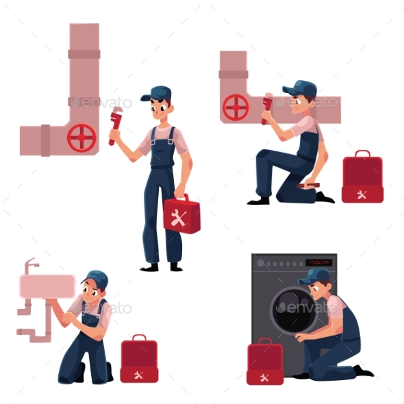 Plumbing Specialist at Work Repairing Sewage - Services Commercial / Shopping