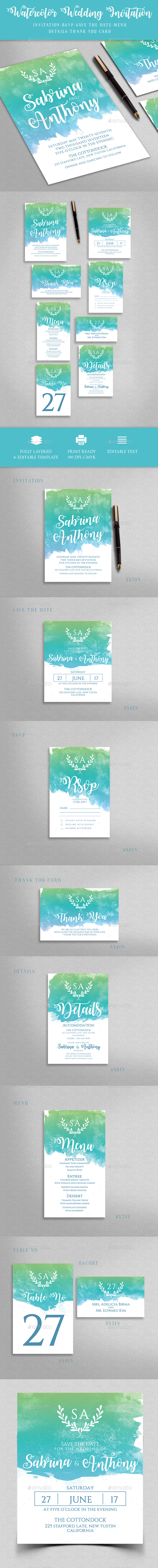 Watercolor Wedding Invitation - Weddings Cards & Invites