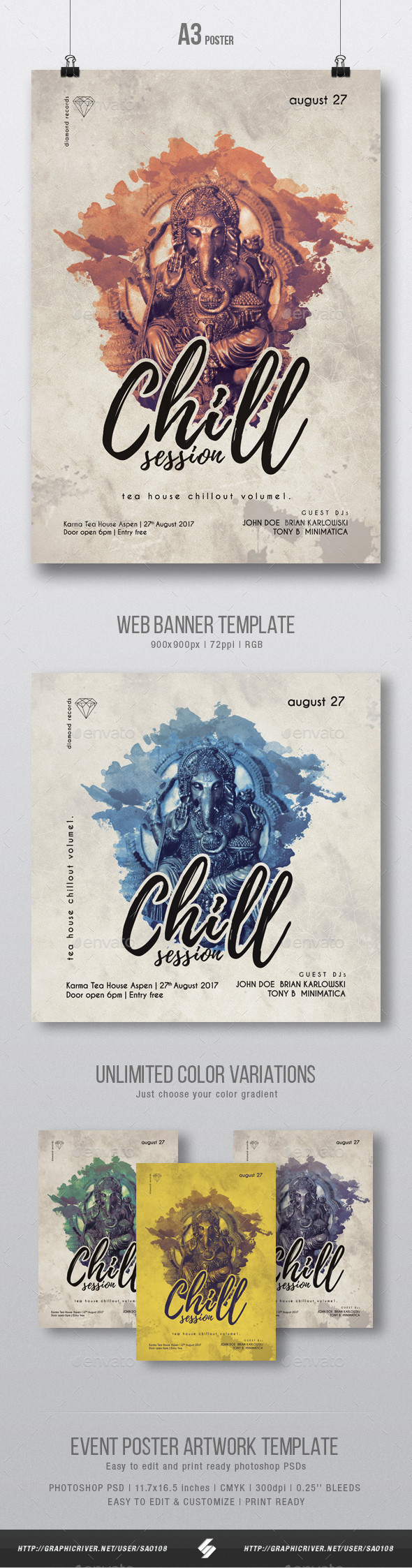 Dub Chill Session Flyer / Poster Artwork Template A3 - Clubs & Parties Events