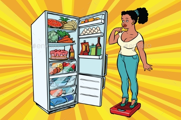 Diet. Young Woman on Scales - People Characters