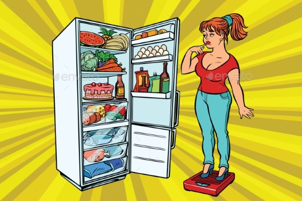 Diet. Young Woman on Scales. - People Characters