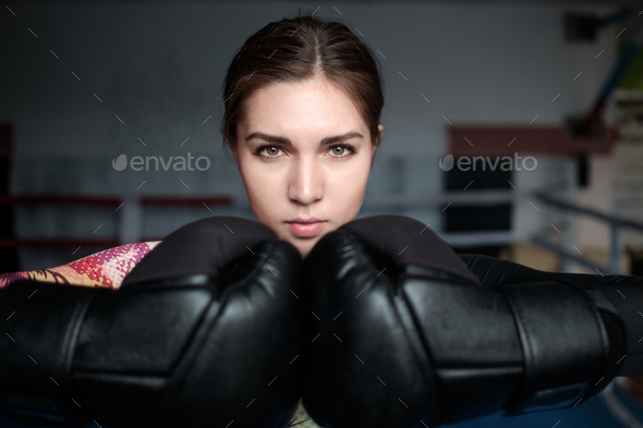 Young adult sexy boxing girl posing with gloves. Stock Photo by koldunov