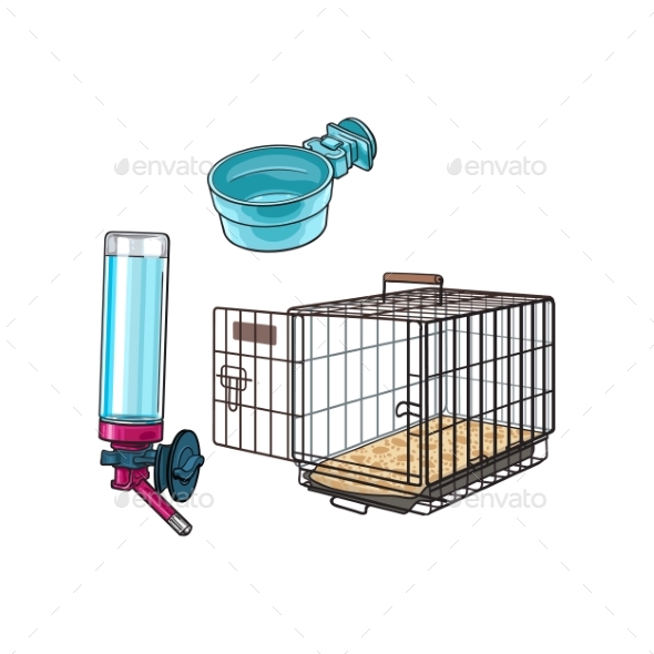 Metal Wire Pet Travel Carrier Feeding Bowl and Water - Animals Characters