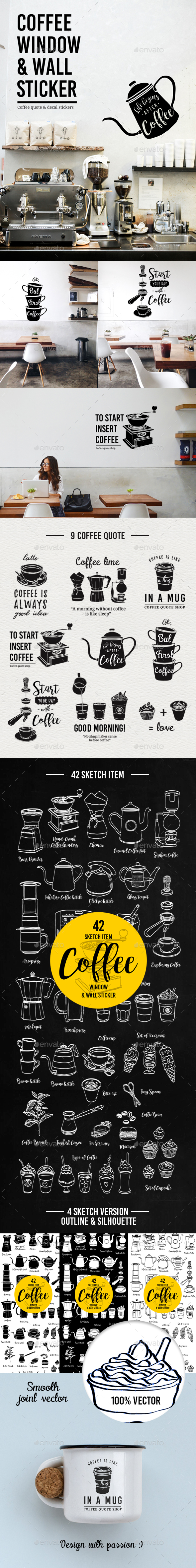 Coffee Window and Wall Stickers - Food Objects
