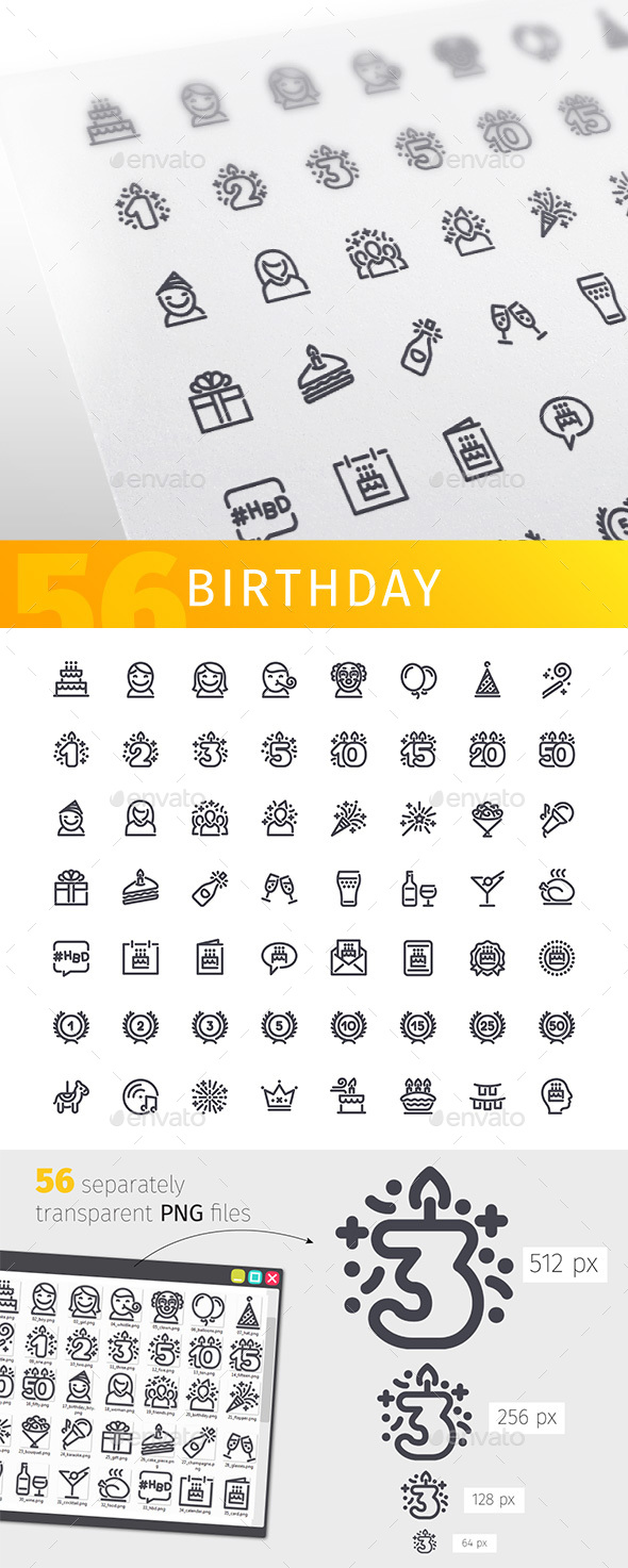 Birthday Line Icons Set - Man-made objects Objects