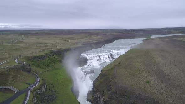 Hight Aerial View of Gullfoss Waterfall in Iceland