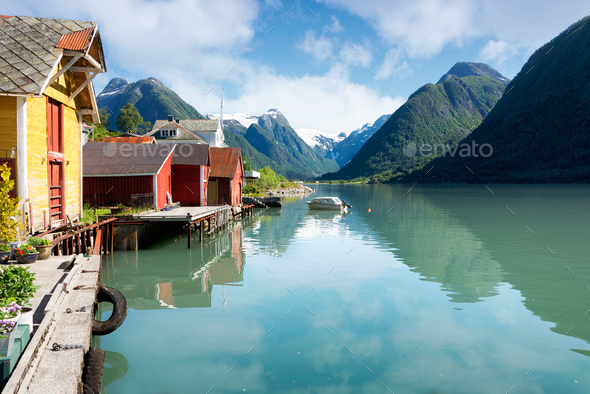 Houses along a fjord in Norway Stock Photo by iPics | PhotoDune