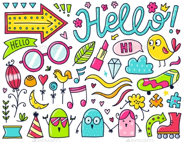Doodles Cute Isolated Elements. - Flowers & Plants Nature