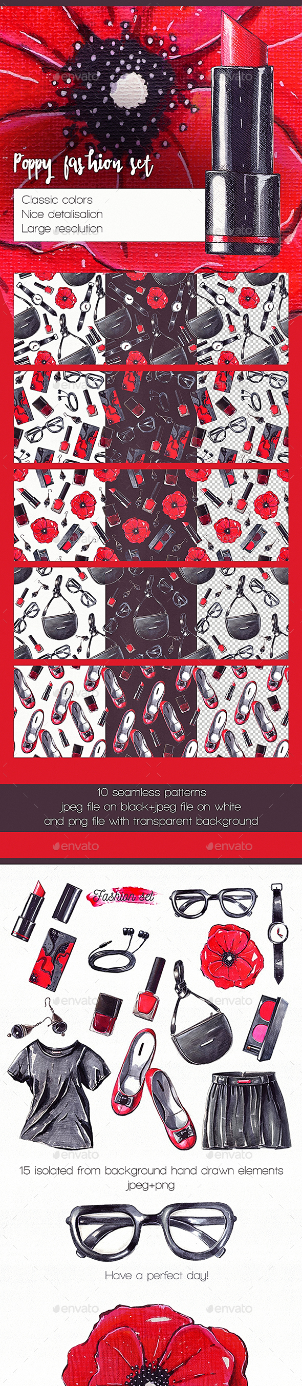 Poppy Fashion Set - Patterns Backgrounds