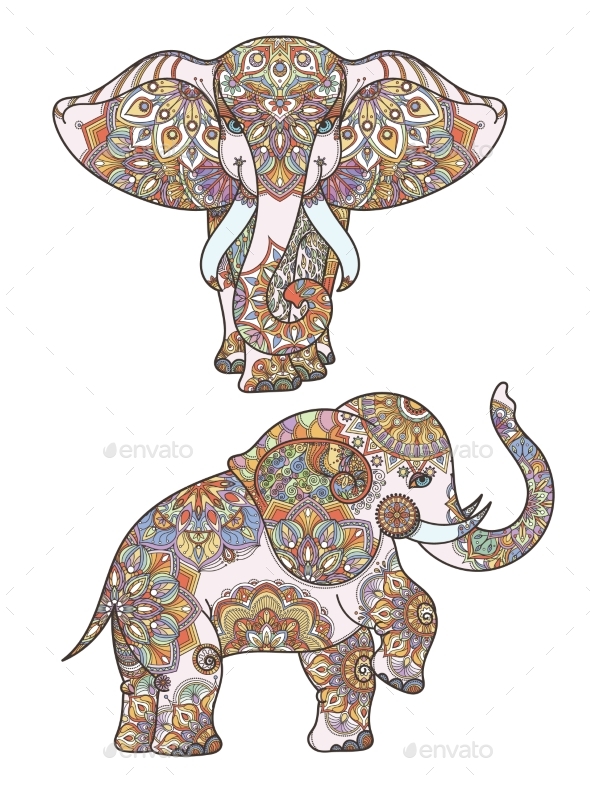 Silhouette of Coloring African Elephant - Decorative Vectors