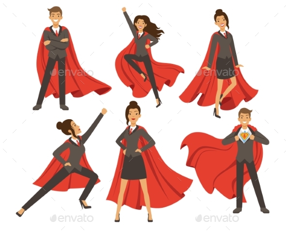 Businesswoman in Action Poses. Female Superhero - People Characters