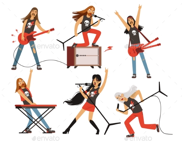 Guitar, Amplifier and Other Music Equipment. Rock - People Characters