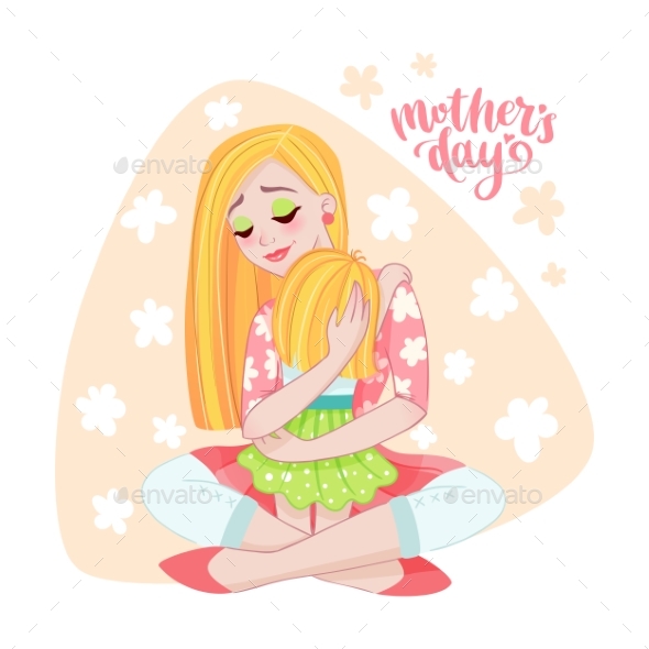 Mothers Day Card with Mom and Her Child - People Characters