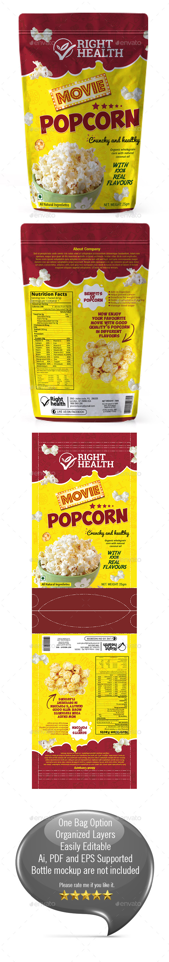 Popcorn Packaging Template - Packaging Print Templates