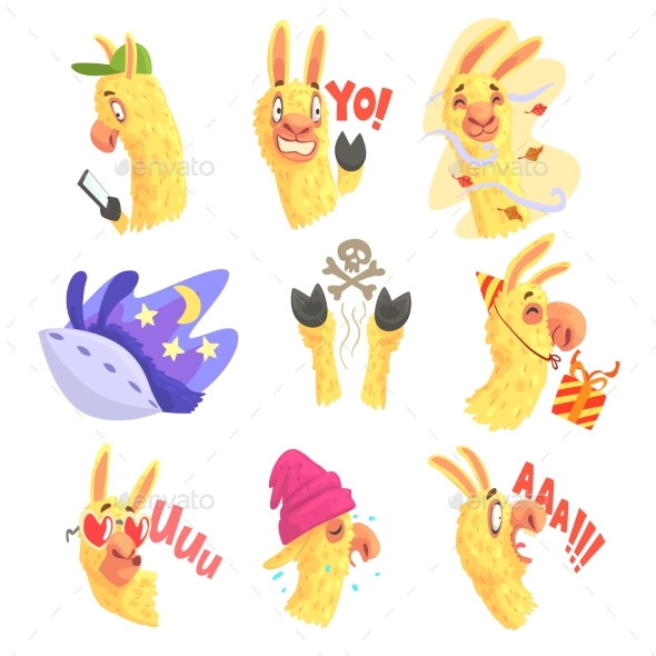 Alpaca Characters Posing in Different Situations - Animals Characters