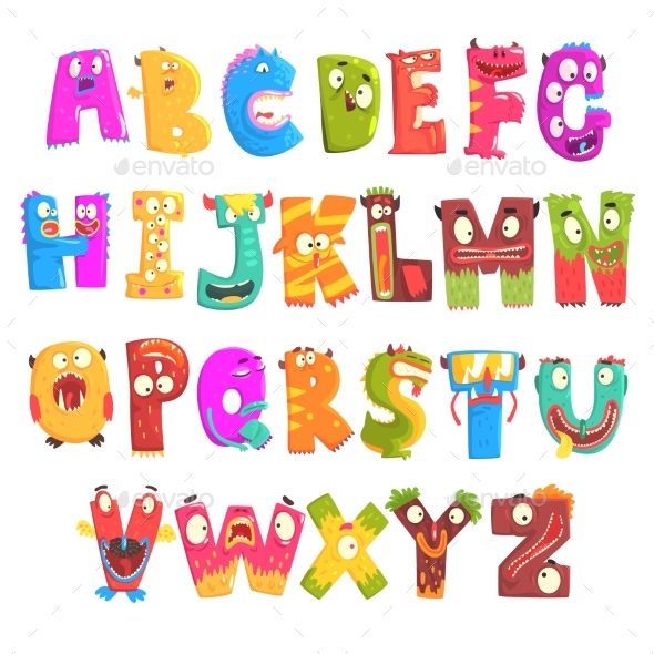 Colorful Cartoon Children English Alphabet - Monsters Characters