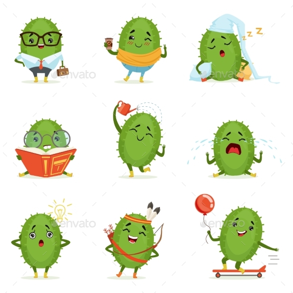 Cactus Cartoon Characters Set - Miscellaneous Characters