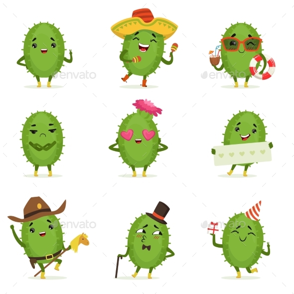 Cactus Cartoon Characters Set - Miscellaneous Vectors