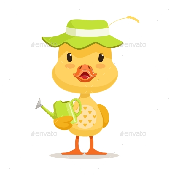 Cartoon Duckling Wearing Green Hat - Animals Characters