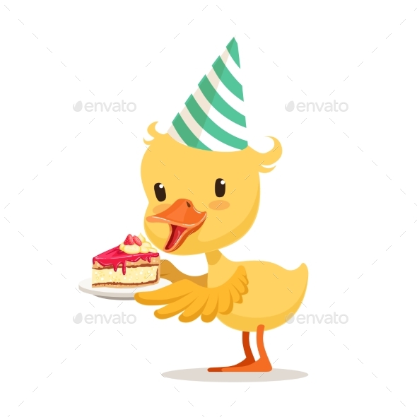 Little Cartoon Duckling in a Party Hat - Animals Characters