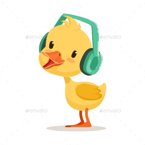Yellow Duck Chick Listening To Music - Animals Characters