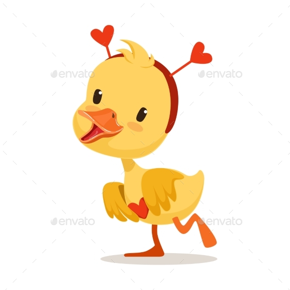 Yellow Duckling in a Red Headband with Hearts - Animals Characters