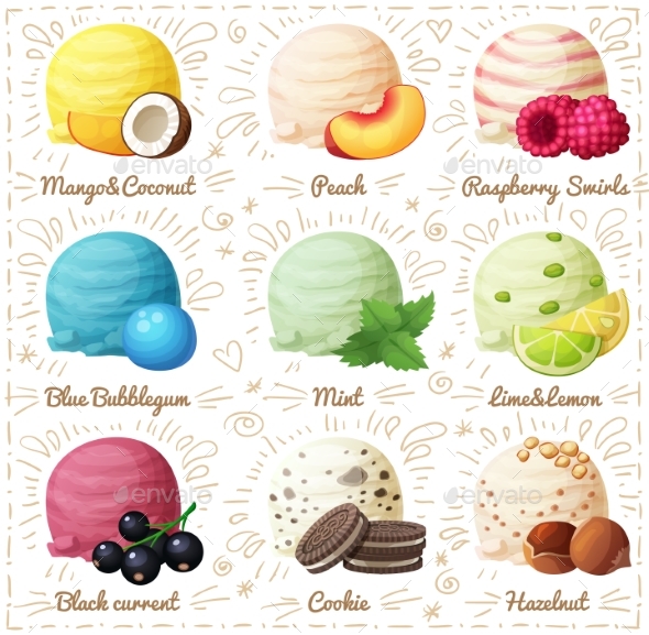 Cartoon Vector Icons Isolated on White Background - Food Objects
