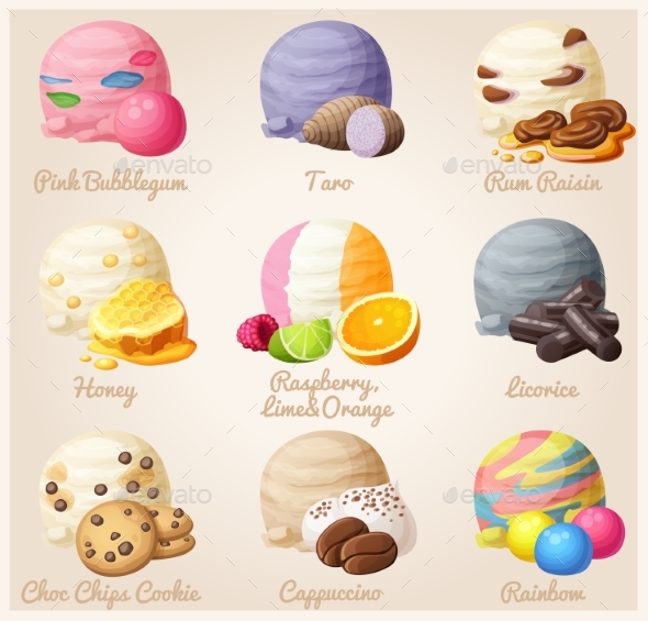Set of Cartoon Ice Cream Scoops - Food Objects