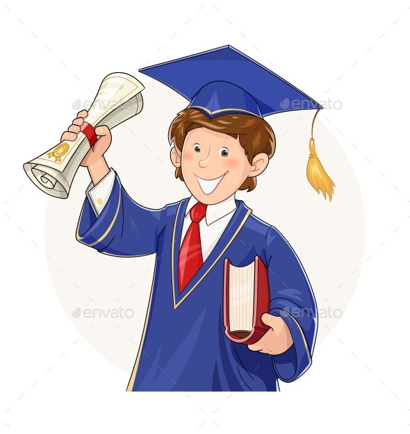 Student in Graduate Suit with Diploma and Book - People Characters