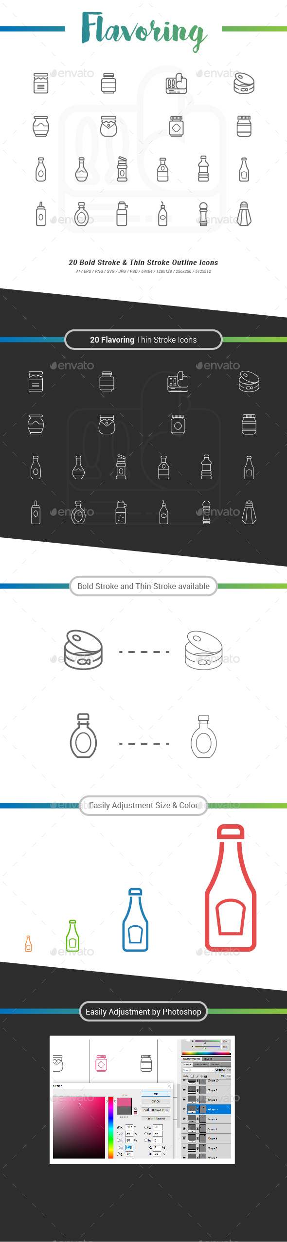 20 Flavoring Outline Stroke Icons - Food Objects