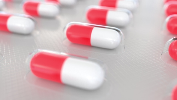 Red And White Drug Capsules In Blister Pack, Motion Graphics 