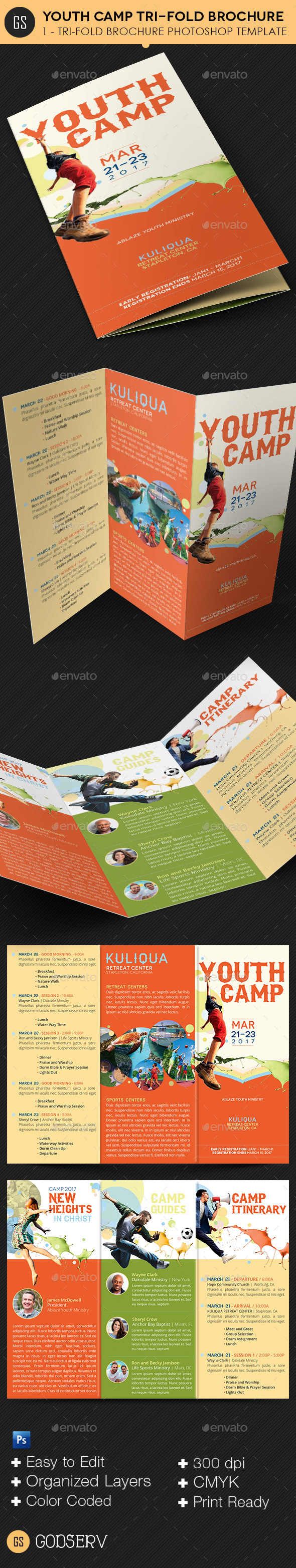 Youth Camp Tri-Fold Brochure Template - Informational Brochures