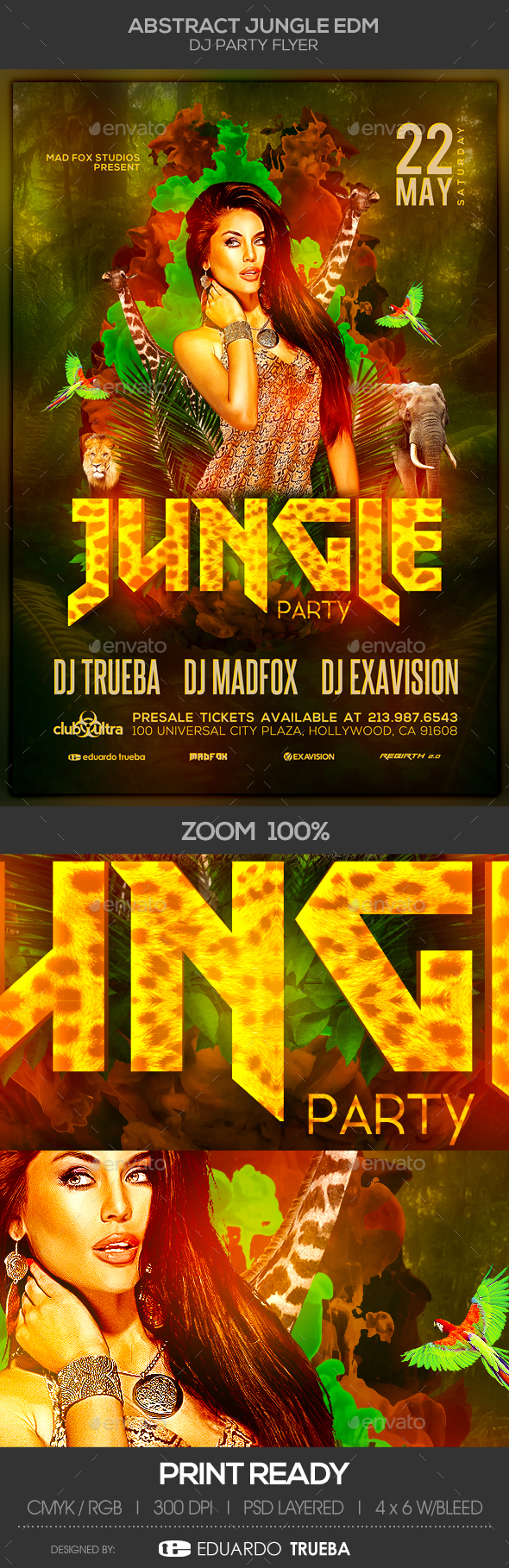 Abstract Jungle EDM Dj Party Flyer - Clubs & Parties Events