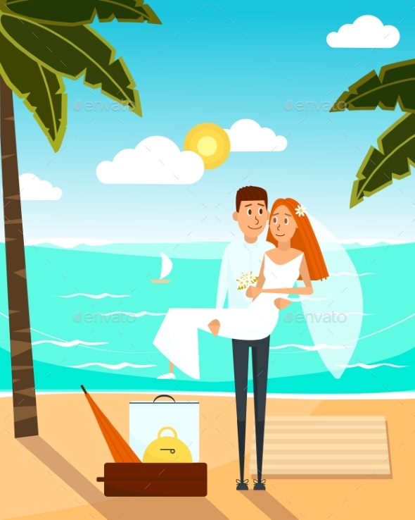 Just Married Couple Went To the Beach After - Weddings Seasons/Holidays