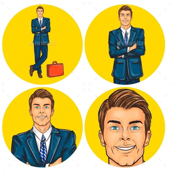 Set of Vector Illustration, Mens Pop Art Round - Web Technology