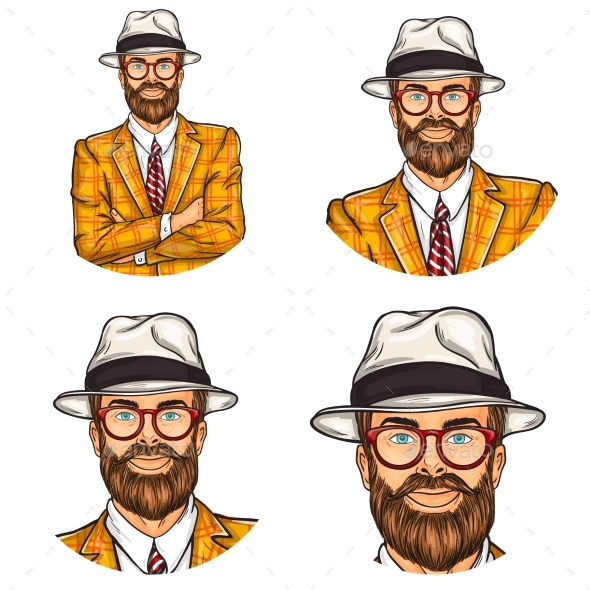 Set of Vector Illustration, Mens Pop Art Round - Web Technology