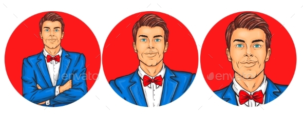 Set of Vector Illustration, Mens Pop Art Round - Web Technology