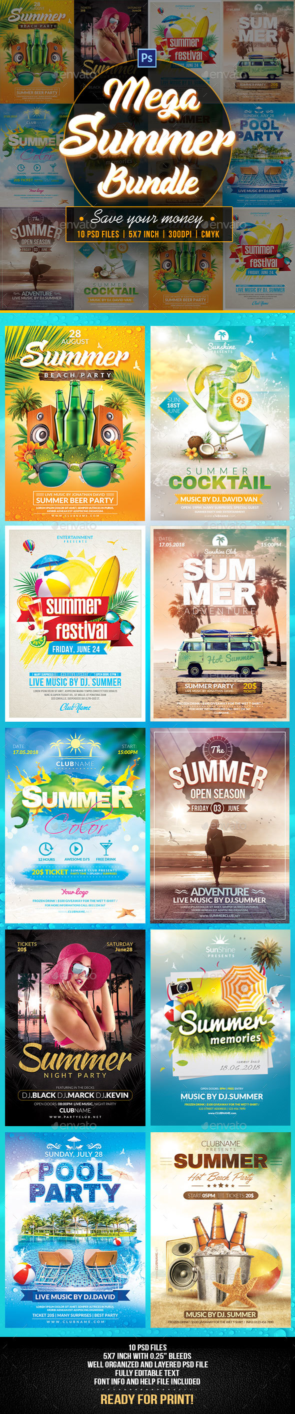 Summer Bundle Flyers Template - Flyers Print Templates