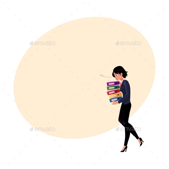 Young Pretty Businesswoman, Woman, Girl Carrying - People Characters