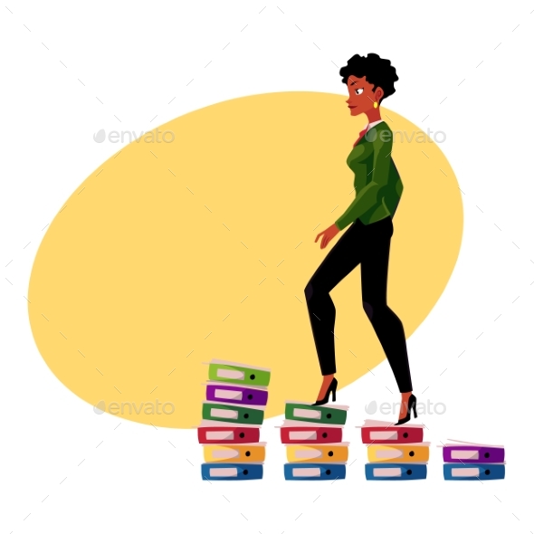 Black, African American Businesswoman Climbing Up - People Characters