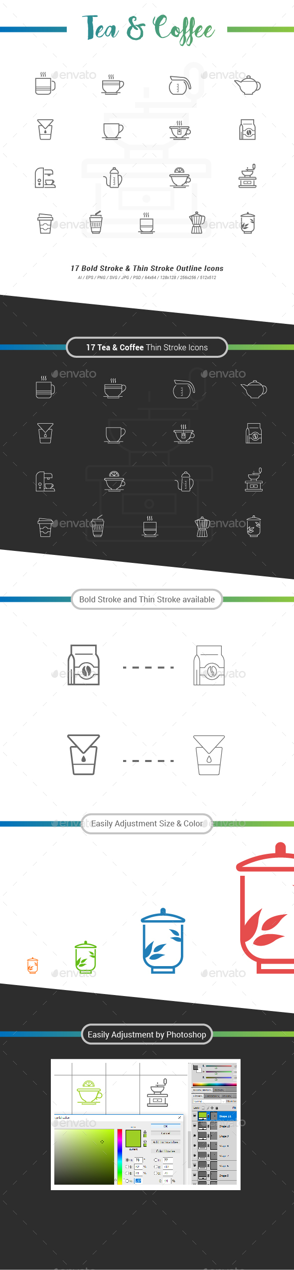 17 Tea&Coffee Outline Stroke Icons - Food Objects