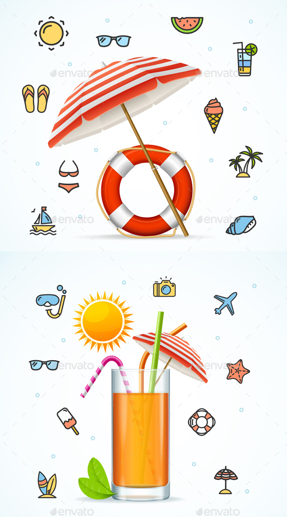Hello Summer Concept Vacation on Beach. Vector - Travel Conceptual
