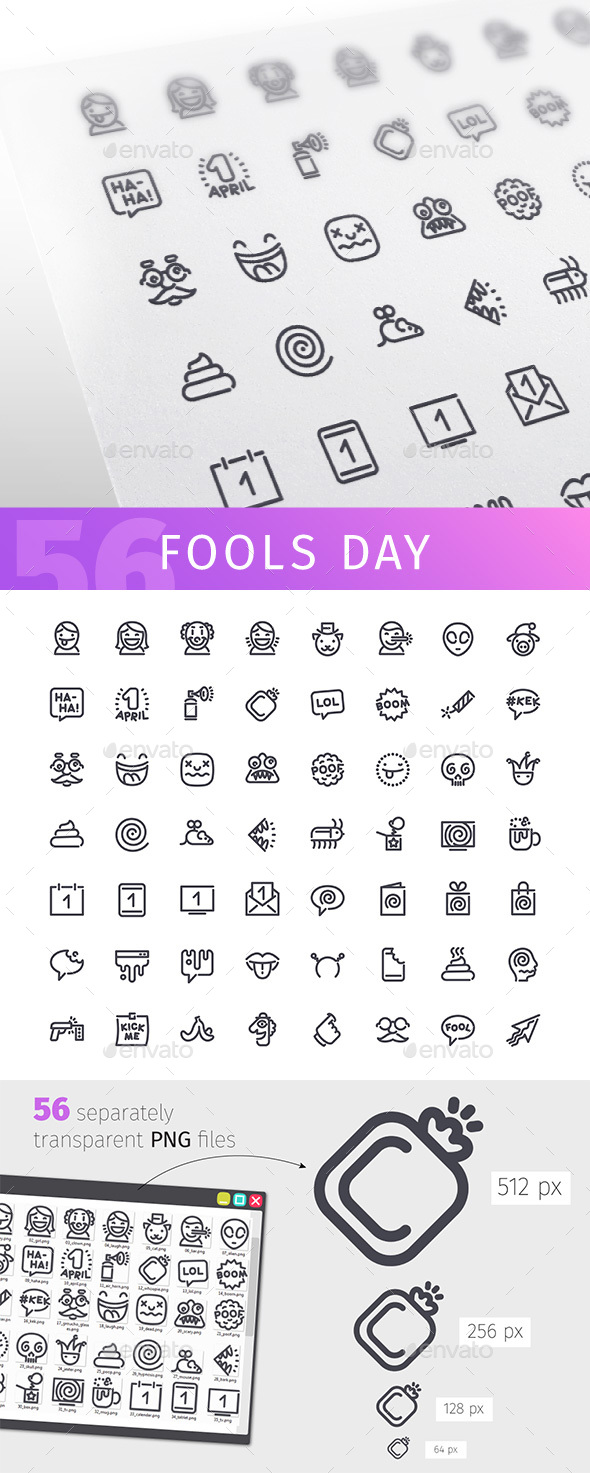 Fools Day Line Icons Set - Miscellaneous Icons