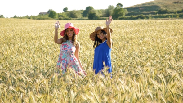 Girls With Beautiful Hats in a Wheat Field alt