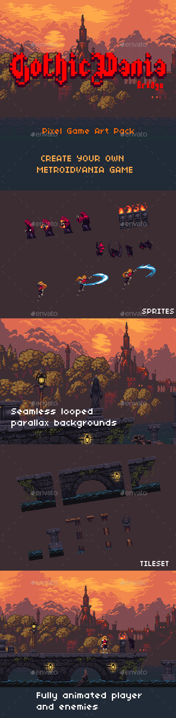 GothicVania - Pixel Game Art Kit - Game Kits Game Assets