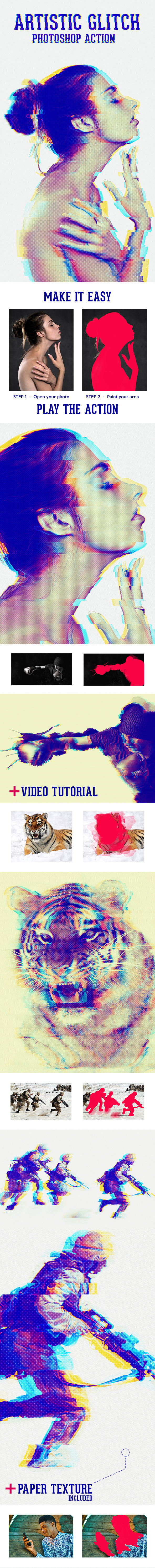 Artistic Glitch Photoshop Action - Photo Effects Actions